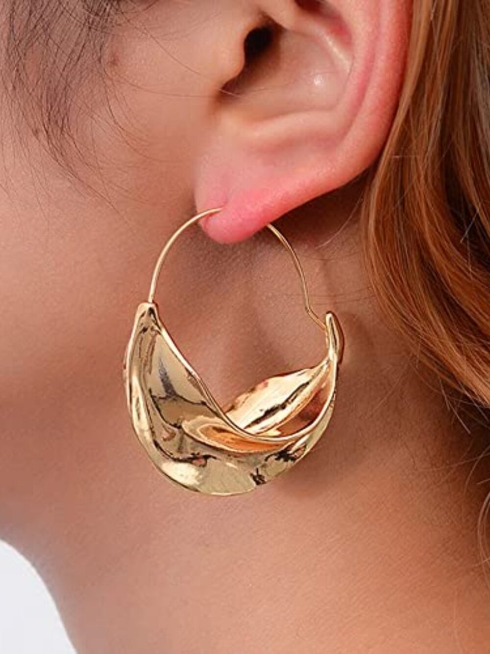 Gold Ears Chunky Basket Fulani Ears for Women Dangle Ears Round Hammered Ear